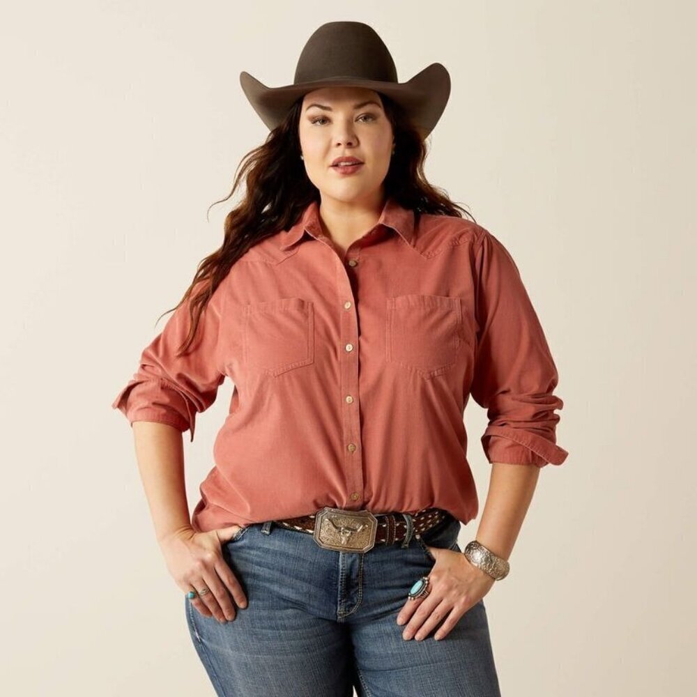 Ariat Women's Long Sleeve Billie Jean Corduroy Button Shirt Light Mahogany